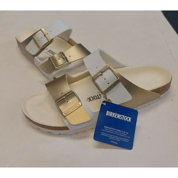 Birkenstock Arizona Split Birko-Flor Womens 10 Mens 8 Sandals Gold White EU 41 - Picture 9 of 9